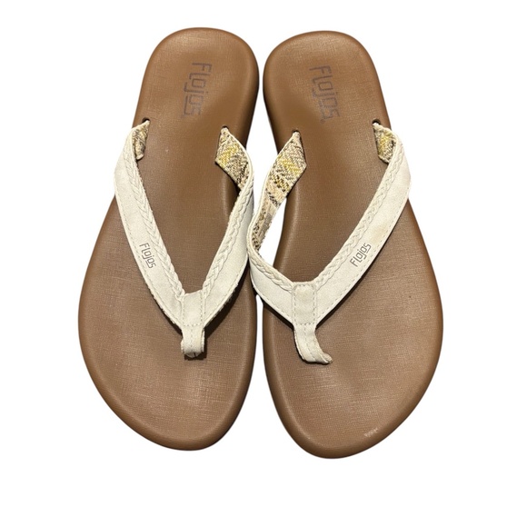 Flojos Women's White Braided Detail Thong Flip Flops size 9 - Picture 1 of 8
